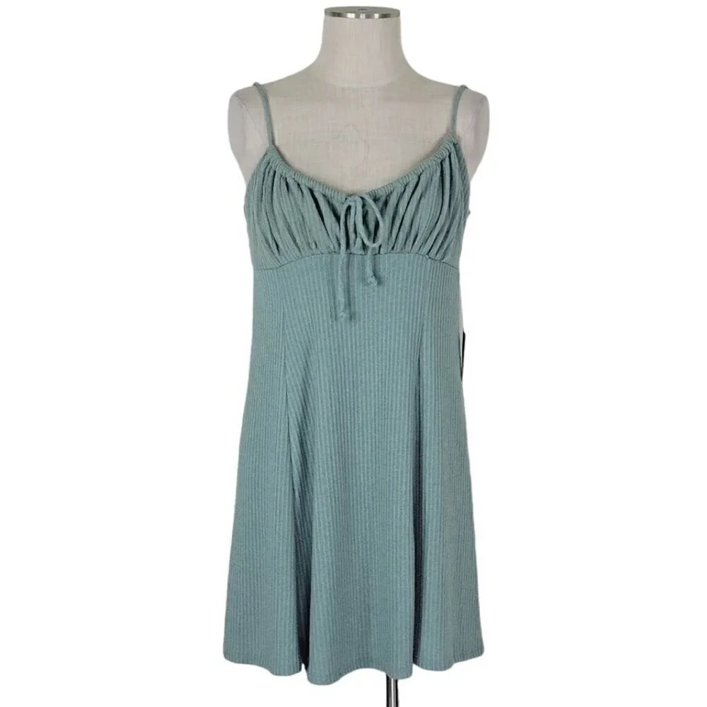 Lulus Mini Skater Dress Size XL Drawstring Ribbed Terry Knit Casual Confidence